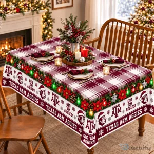 Texas A&M Aggies Christmas Holiday Plaid Tablecloth