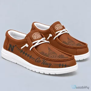 Navy Midshipmen Football Team Brown Leather Look Slip-on Loafers Shoes