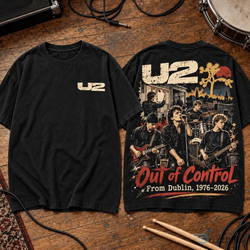U2 Out of Control Dublin 1976-2026 Band Concert Graphic T-Shirt