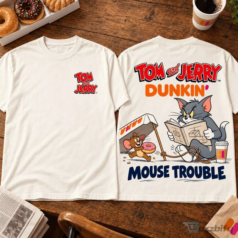Tom and Jerry Dunkin' Mouse Trouble Classic Cartoon Graphic T-Shirt