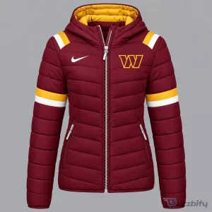 Washington Commanders NFL Team Logo Maroon Puffer Jacket with Hood