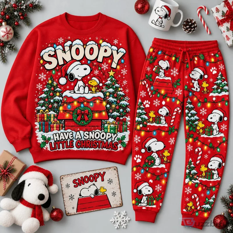 Snoopy Christmas Holiday Sweatshirt and Jogger Pants Set for Peanuts Cartoon Fans