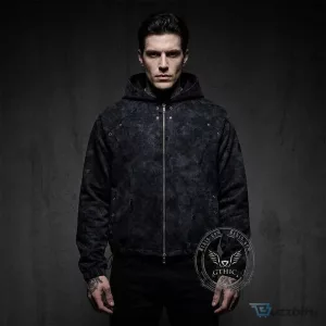 Wasteland Style Distressed Hole Zip-Up Hooded Jacket for Men
