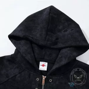 Wasteland Style Distressed Hole Zip-Up Hooded Jacket for Men