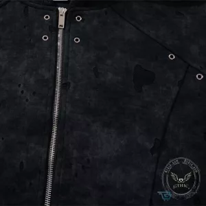 Wasteland Style Distressed Hole Zip-Up Hooded Jacket for Men