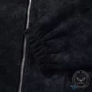 Wasteland Style Distressed Hole Zip-Up Hooded Jacket for Men