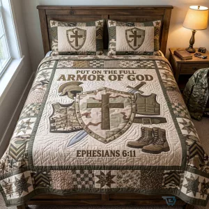 Christian Veteran Full Armor of God Camouflage Quilted Bedding Set