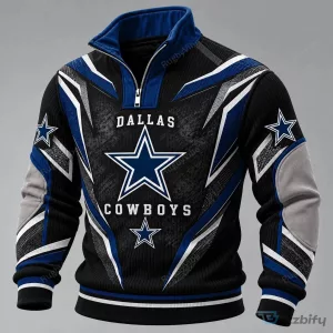 Dallas Cowboys NFL Team Logo Blue and Black Quarter Zip Pullover Sweatshirt