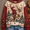 Western Santa Claus Riding Reindeer Christmas Snow Scene Women's Hoodie
