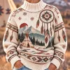 Native American Dreamcatcher Mountain Forest Pattern Cream Knitted Sweater