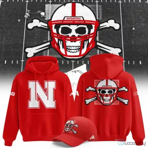 Nebraska Cornhuskers Football Skull and Crossbones Day of the Dead Hoodie