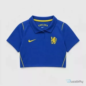 Chelsea Football Club Women's Cropped Polo Shirt with Yellow Trim