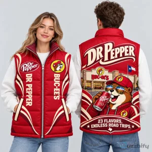 Buc-ee's Dr Pepper Red Sleeveless Puffer Vest Jacket