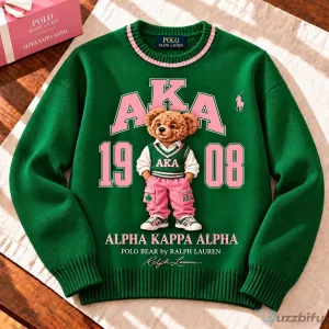 Alpha Kappa Alpha Polo Bear Ralph Lauren Green Crewneck Sweater