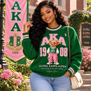Alpha Kappa Alpha Polo Bear Ralph Lauren Green Crewneck Sweater