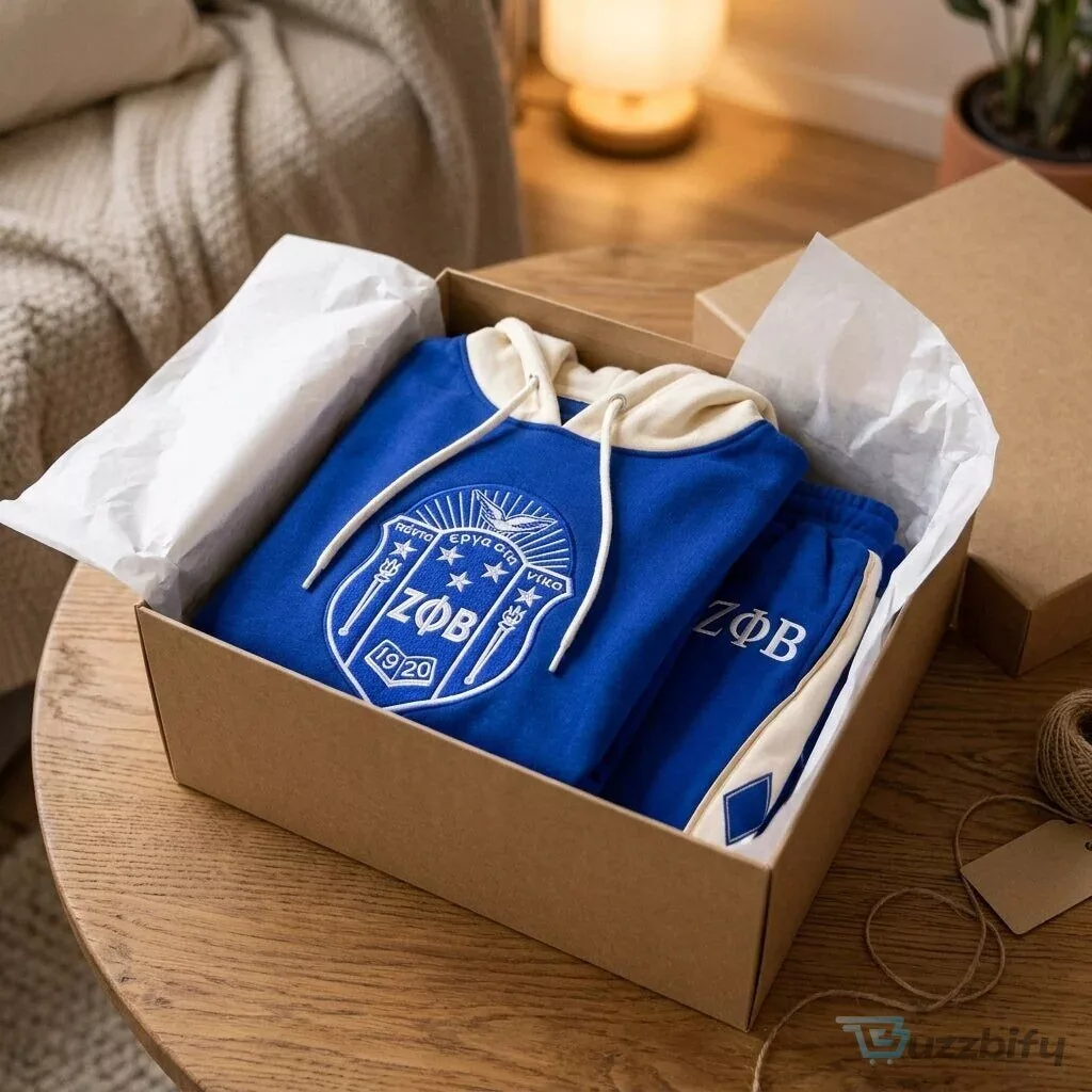 Zeta Phi Beta Sorority Royal Blue and Cream Tracksuit Hoodie and Sweatpants Set