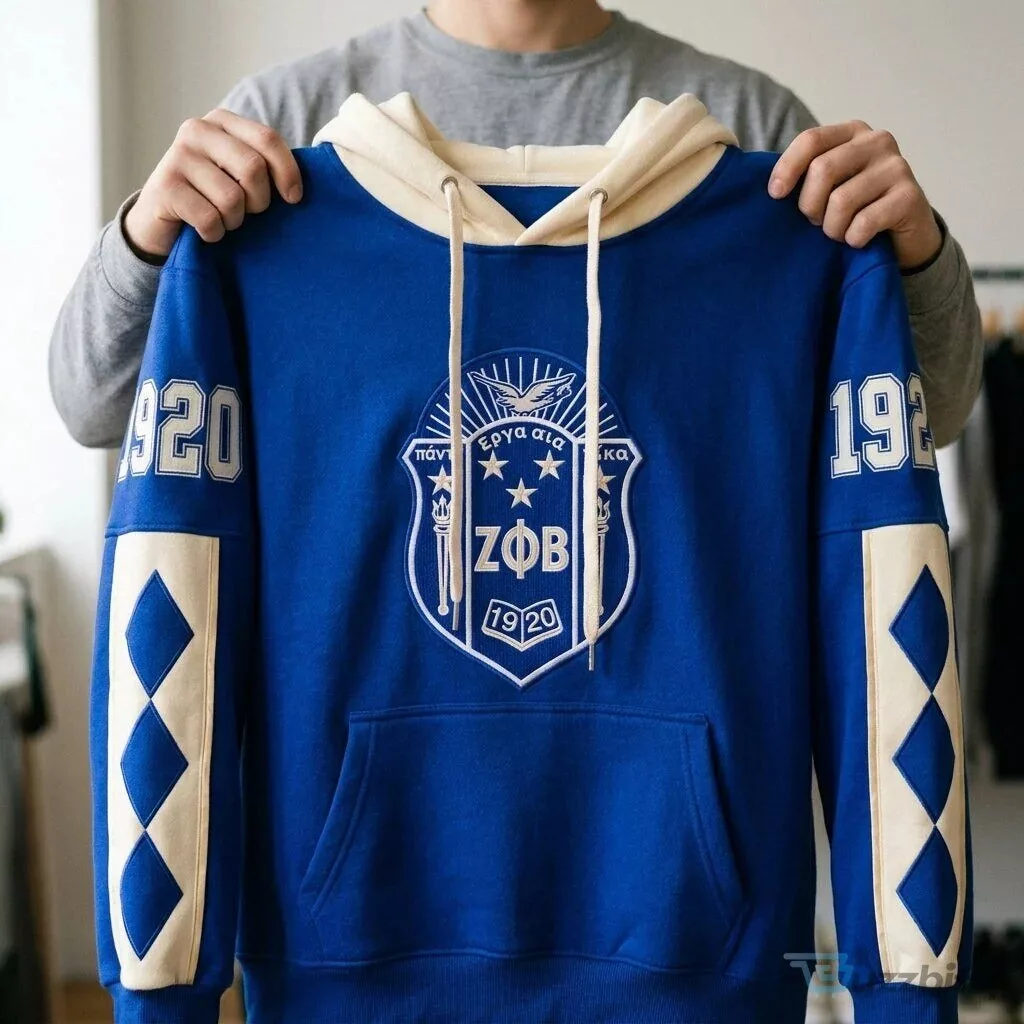 Zeta Phi Beta Sorority Royal Blue and Cream Tracksuit Hoodie and Sweatpants Set