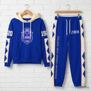 Zeta Phi Beta Sorority Royal Blue and Cream Tracksuit Hoodie and Sweatpants Set