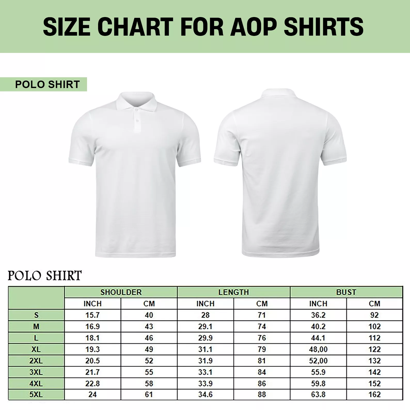 polo shirt 3D size chart Laughinks