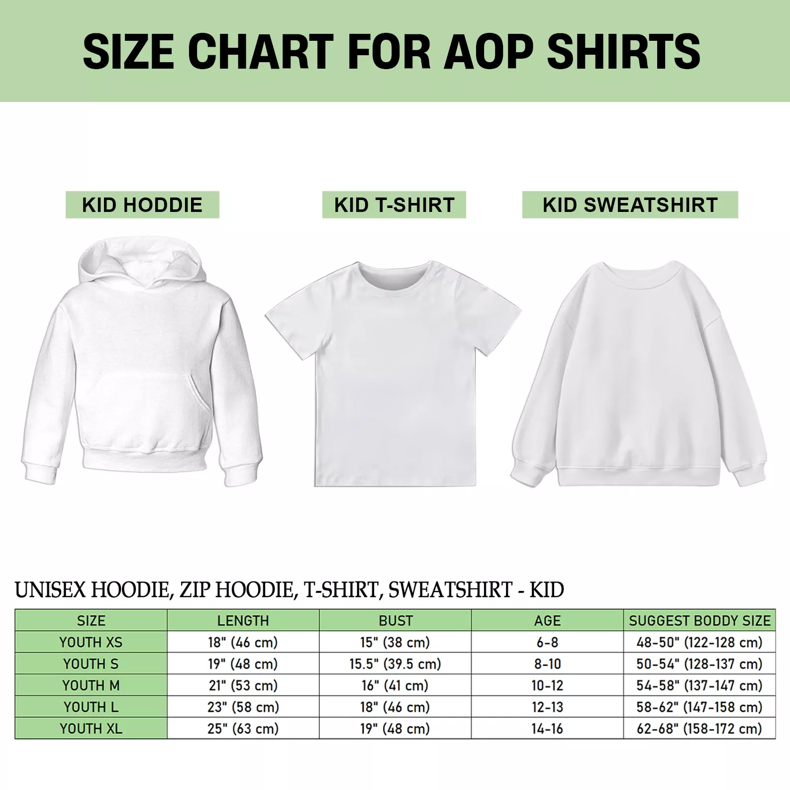 kid hoodie t shirt sweatshirt 3D size chart Laughinks
