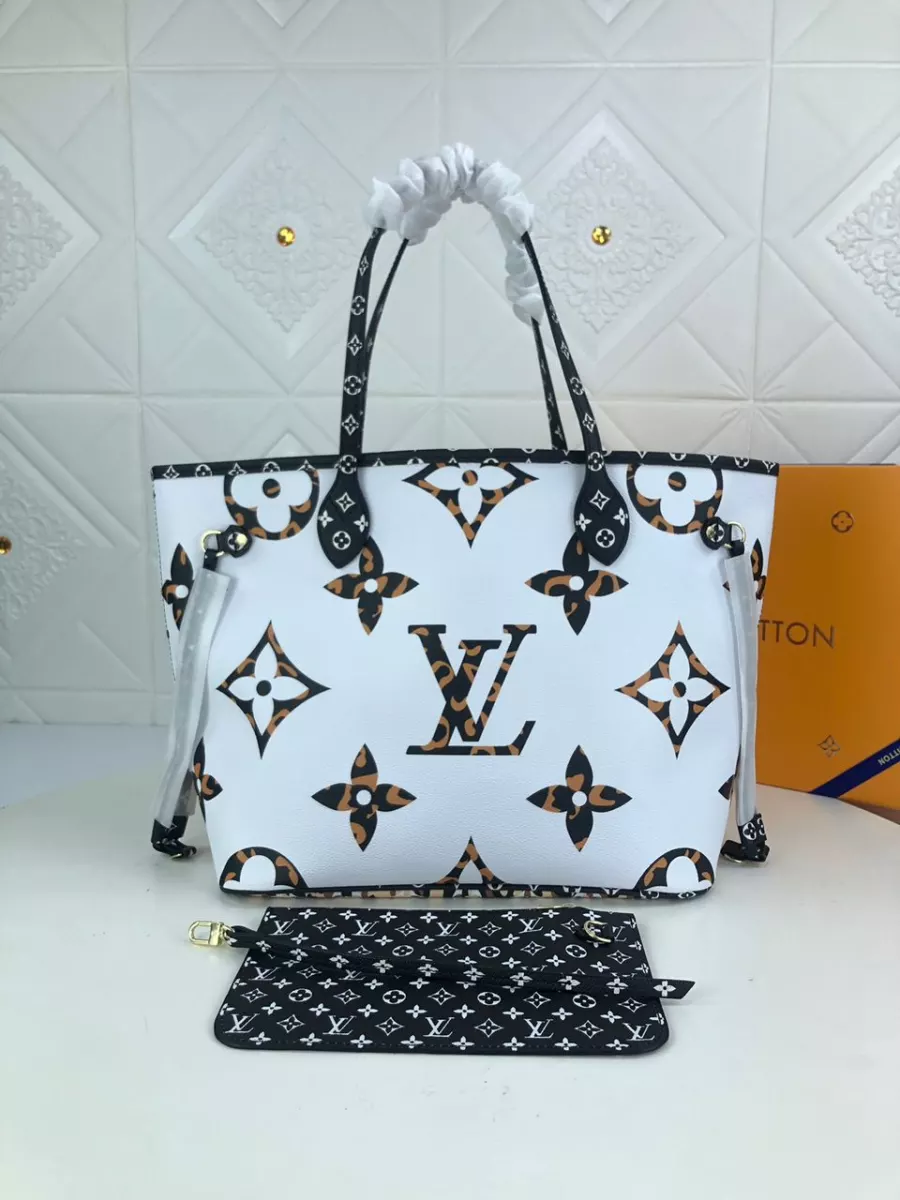Louis Vuitton Neverfull MM Tote Bag Monogram Jungle Canvas Black/Caramel For Women, Women’s Handbags, Shoulder Bags 12.2in/31cm LV M44716  - 2799