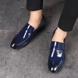 Mens Dress Shoes Plus Size 47 48 Faux Leather Men Wedding Shoes Black Blue Red Brown Slip-on Loafers Designer Pointed Toe Flat