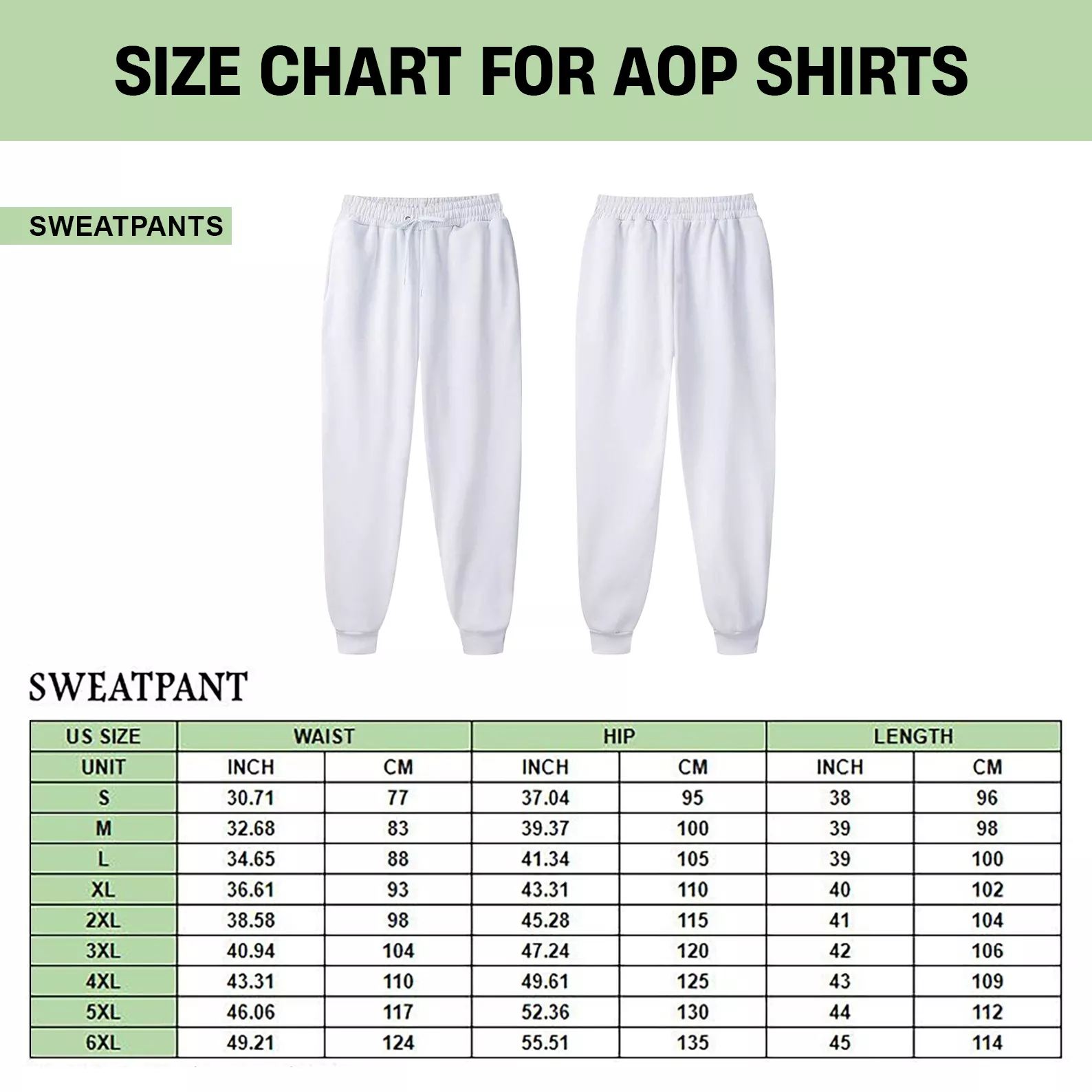 sweatpants 3D size chart Laughinks