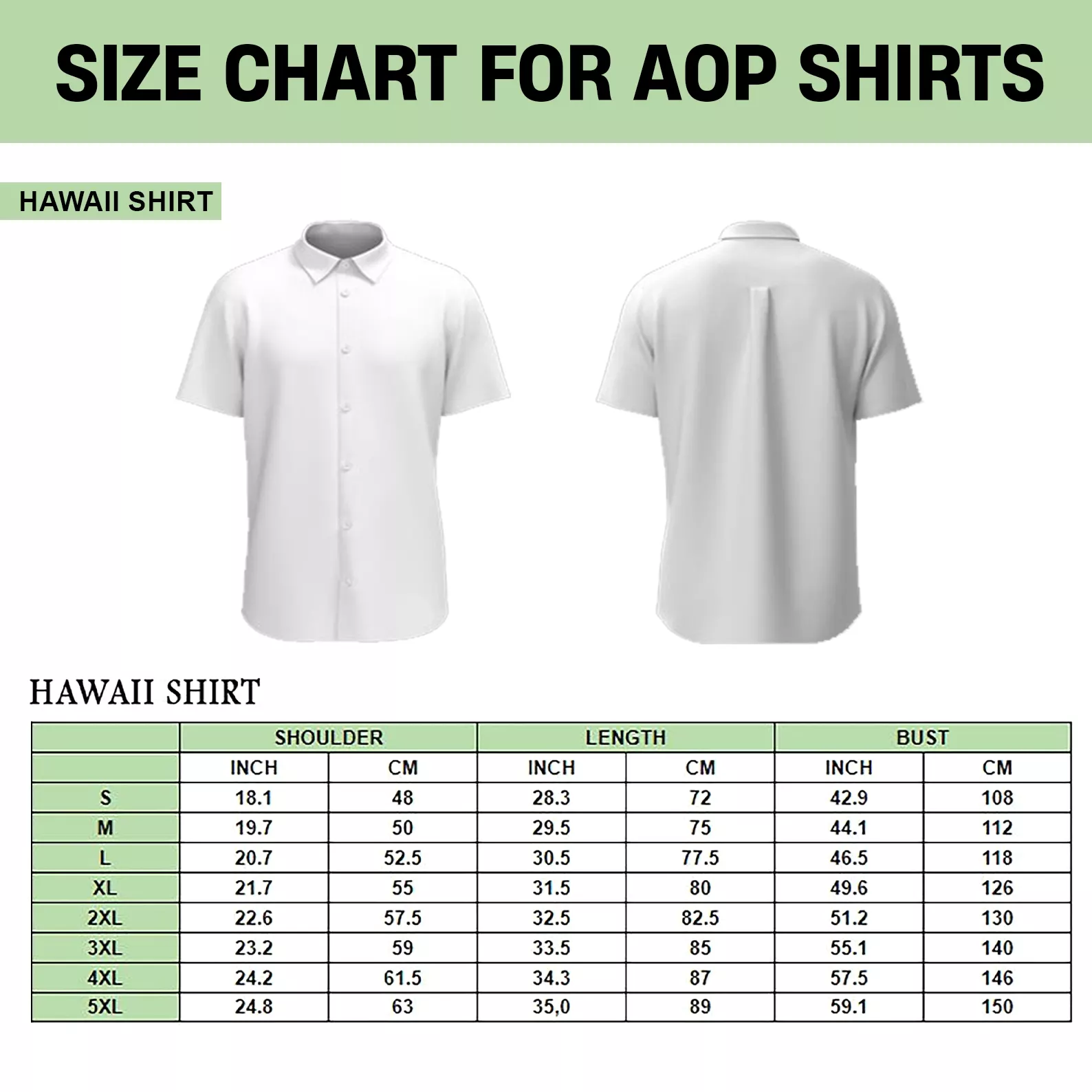 hawaii shirt size chart 