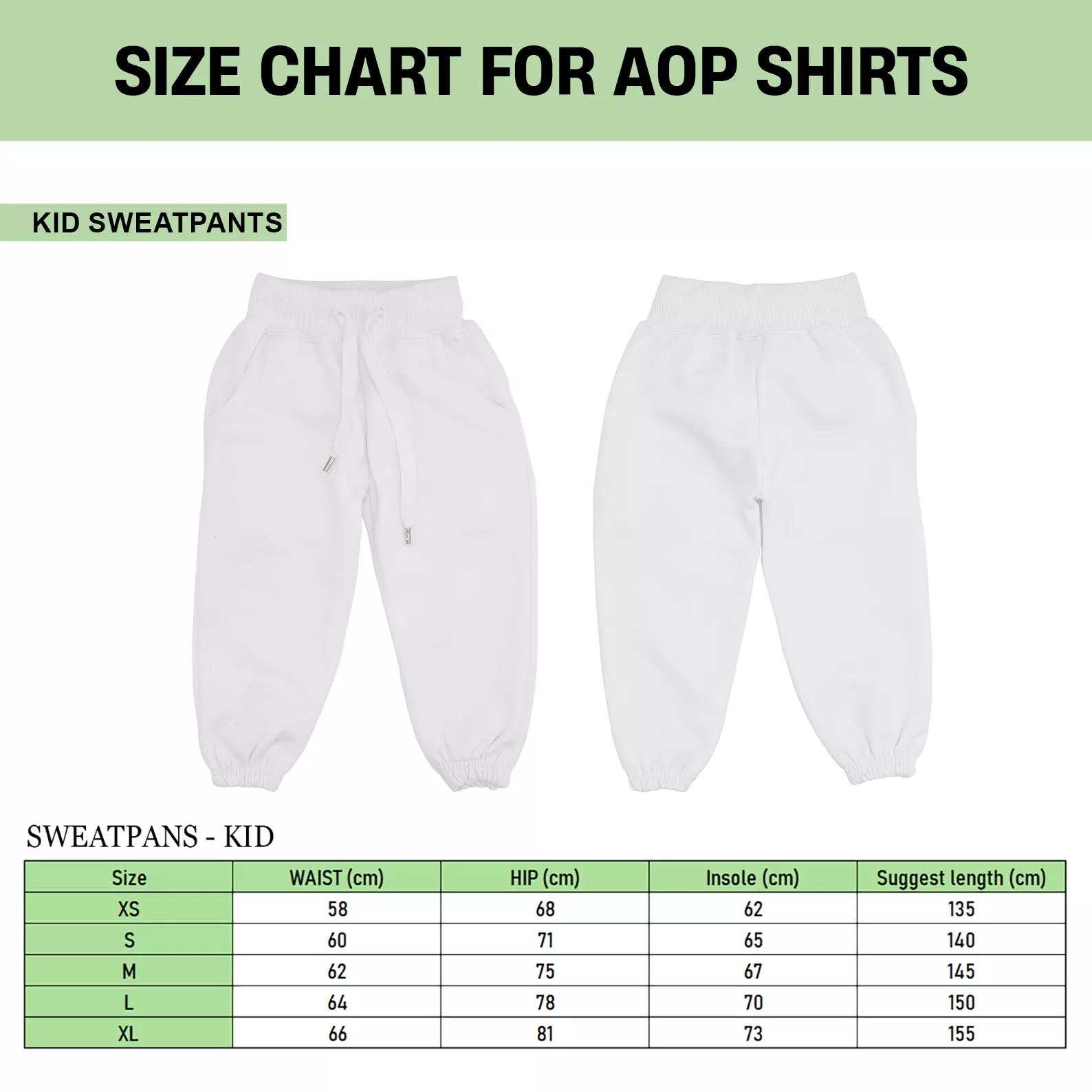 kid sweatpants 3D size chart Laughinks